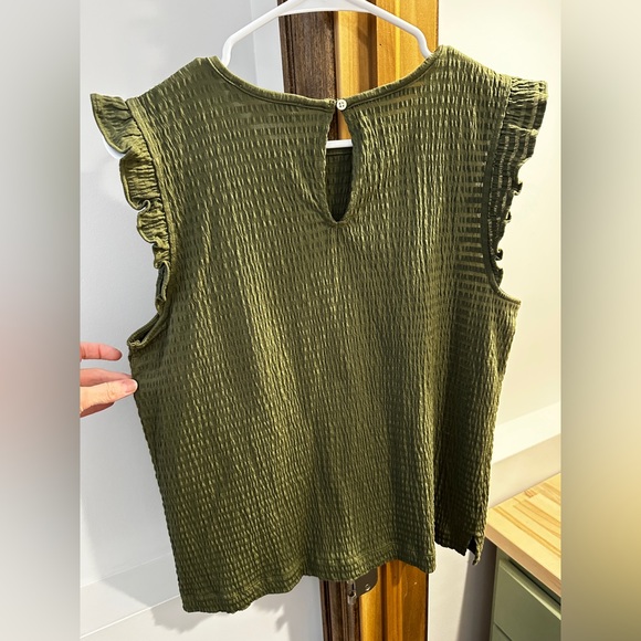 LOFT Textured Ruffle Sleeve Top in Olive - Picture 5 of 8